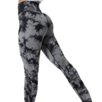 Colanți Modelatori Damă Gri cu Model Tie Dye Negru, Talie Înaltă, Material Elastic