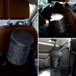Coș de Gunoi Auto Suspendat cu Capac, 16 × 19 cm, Pliabil, Culoare Negru