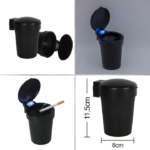Scrumieră Auto cu LED Albastru, Capac cu Închidere, 8 × 11,5 cm, Culoare Negru - imagine 3