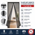Plasa Anti Insecte Neagra cu Magneti pentru Usa 1 x 2.2 m – Plasa Tantari Magnetica Reutilizabila pentru Casa - imagine 4