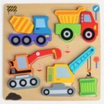 Puzzle din Lemn cu Vehicule de Constructii 19x19cm