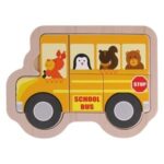 Puzzle din Lemn Autobuz Scolar (4 piese) 16x12cm