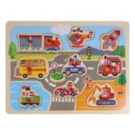 Puzzle din Lemn Drum cu Masini (10 piese) 30x22cm