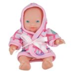 Papusa Bebelus cu Halat de Baie Alb Carouri Roz 12cm