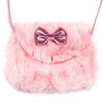 Geanta Roz cu Blana Artificiala Funda pentru Copii 17cm