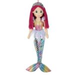 Papusa Textila Sirena Coada Holografica Par Fucsia 70cm