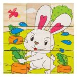 Cuburi din Lemn Puzzle Animale de la Ferma (9 Piese) 10.3x10.3x3.5cm