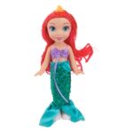Papusa Printesa Sirena cu Par Rosu Fundita Lila Coada Verde & Bijuterii 29cm