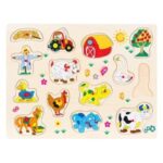 Puzzle Incastru din Lemn Animale Ferma (14 piese) - 40x30cm