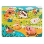 Puzzle Incastru din Lemn Animale Ferma (7 piese) - 30x22.5cm