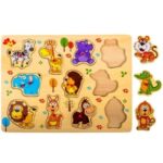 Puzzle Incastru din Lemn Animale Jungla (11 piese) - 30x22cm