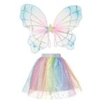 Set Deghizare cu Fusta Tutu Rainbow Stele Argintii & Aripi Rainbow cu Stea Argintie Glitter - 2buc