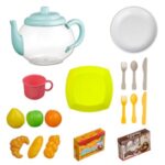 Set de Joaca Ceainic Transparent Verde Menta cu Prajituri Fructe & Accesorii pentru Copii 31x26x20cm - 23 piese - Image 2