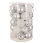 Set Globuri de Craciun Argintii Albe Mate Lucioase Glitter Ø7cm - 30buc