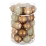 Set Globuri de Craciun Bej Bronz Mat Stralucitoare Glitter Ø7cm - 30buc