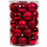 Set Globuri de Craciun Rosii Mat Stralucitoare Glitter Ø7cm - 30buc