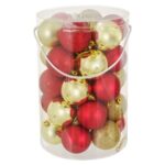 Set Globuri de Craciun Rosii Aurii Mat Stralucitoare Glitter Ø7cm - 30buc