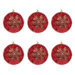 Set Globuri de Craciun Rosii Fulg Auriu Ø8cm - 6buc - Image 2