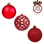Set Globuri de Craciun Rosii Mat Stralucitoare Glitter 3-4-6cm - 100buc - Image 2