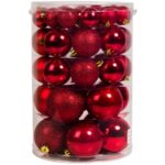 Set Globuri de Craciun Rosii Mat Stralucitoare Glitter 4-6-8cm - 44buc