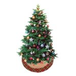 Covoras Fusta pentru Brad Bej In "Merry Christmas" Carouri Ø102cm - Image 2