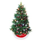 Covoras Fusta pentru Brad Rosie Catifelata Blana Alba "Merry Christmas" Ø90cm - Image 2