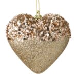 Ornament Brad de Craciun din Spuma Inima Bej Margele Glitter 11cm - Image 2