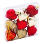Set Ornamente de Craciun Inimi Rosii Aurii Mat Stralucitoare Glitter 5cm - 9buc - Image 2