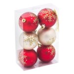 Set Globuri de Craciun Rosii Bej Fulgi Glitter Ø6cm - 6buc - Image 2
