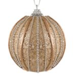 Ornament Brad de Craciun din Spuma Bej Siret Glitter Lant Argintiu Ø8cm - Image 2