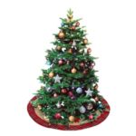 Covoras Fusta pentru Brad Bej Catifelata Carouri Rosii "Merry Christmas" 90cm - Image 2