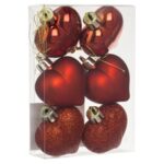 Set Ornamente de Craciun Inimi Rosii Mat Stralucitoare Glitter 5cm - 6buc - Image 2
