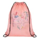 Saculet Textil Somon Floral Inima Print Happy & Smile cu Sireturi 34x42cm - Image 2