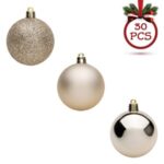 Set Globuri de Craciun Bej Lampanie Mat Stralucitoare si cu Glitter Ø7cm - 30buc - Image 2