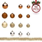 Set Globuri Craciun Bej Sampanie Bronz Mat Stralucitoare Glitter 4-6-8-1cm - 52buc - Image 2