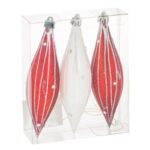 Ornamente Brad de Craciun Turturi Rosii Alb cu Dungi cu Holografice 14cm - 3buc - Image 2