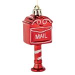 Ornamente Brad de Craciun Cutie Postala Rosie cu Glitter Alb 8cm - 2buc - Image 2