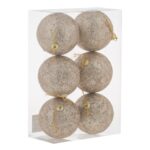 Set Globuri de Craciun Bej Sampanii cu Glitter Ø8cm - 6buc - Image 2