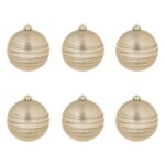 Set Globuri de Craciun Bej Sampanii Mate cu Dunga cu Glitter Ø10cm - 6buc - Image 2