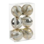 Set Globuri de Craciun Bej Sampanii cu Dungi Albe Holografice Ø6cm - 6buc - Image 2