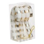 Ornamente Brad de Craciun Acadele Bastonas Bej Sampanie cu Dungi Holografice Albe 14cm - 4buc - Image 2