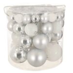 Set Globuri de Craciun Argintii Albe Mat Stralucitoare Glitter 4-6-8-10cm - 54buc