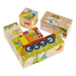 Cuburi din Lemn Puzzle Vehicule (9 Piese) 10.3x10.3x3.5cm - Image 2