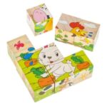 Cuburi din Lemn Puzzle Animale de la Ferma (9 Piese) 10.3x10.3x3.5cm - Image 2
