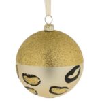 Ornament Brad de Craciun Glob Auriu Model Leopard cu Glitter Ø8cm - Image 2