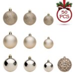 Set Globuri de Craciun Bej Mat Stralucitoare Glitter 3-4-6cm - 50buc - Image 2
