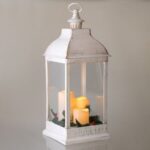 Felinar Decorativ de Craciun Alb Auriu Brushed cu Lumanari LED 24x24x61cm - Image 2