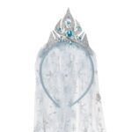 Set Coronita Par cu Voal Lung & Bagheta cu Fulb Bleu Argintiu Glitter Margele - Image 2
