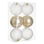 Set Globuri de Craciun Bej Frosty cu Dungi & Glitter Holografic Ø10cm - 6buc - Image 2