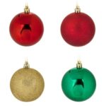 Set Globuri de Craciun Rosii Verzi Aurii Mate cu Glitter Ø8cm - 12buc - Image 2